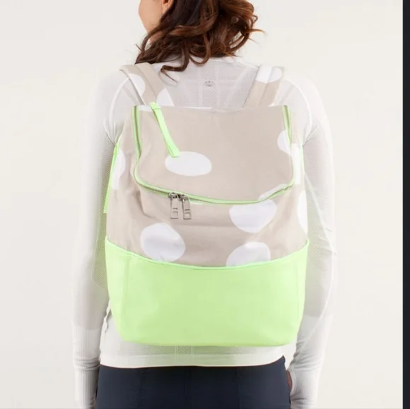 Lululemon Spring Fling Pack Polka Dot Backpack in Neon Green and Beige - Picture 1 of 16